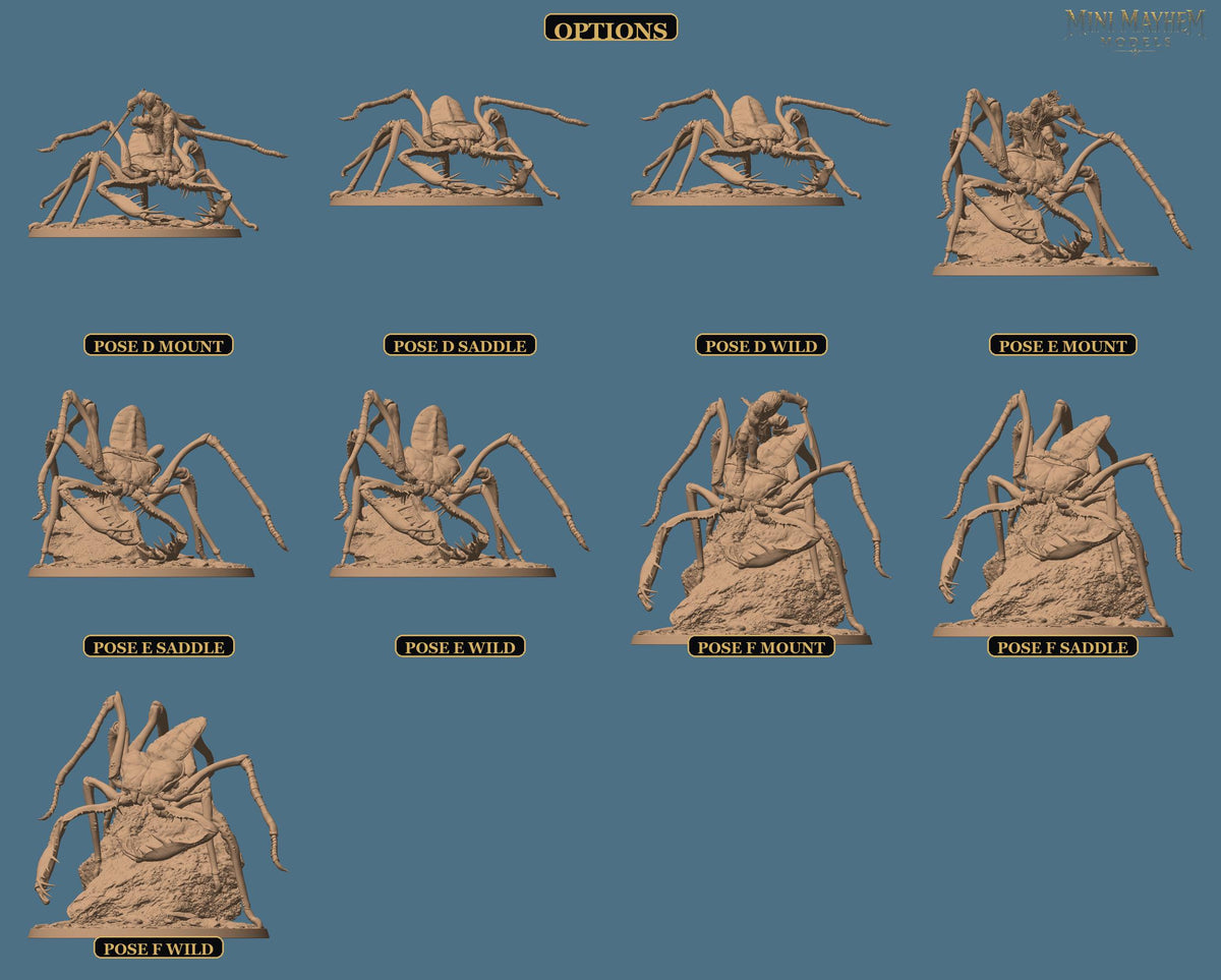 Hollowblade Crawlers Poses D E F Deepwood Hollow | Option: Pose D Saddle | front | DND miniature  Rescale Miniatures