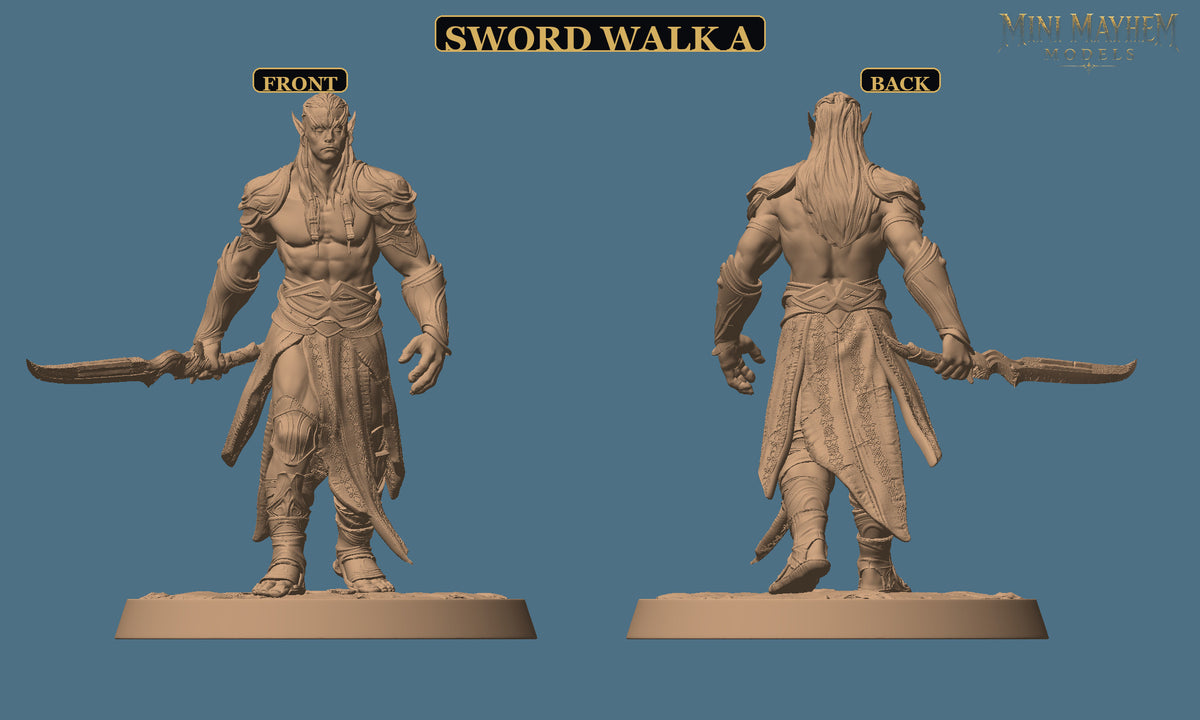 Hollow Blades Dark Elf Sword Deepwood Hollow | Option: Sword Walk A | front | DND miniature Deepwood Hollow Rescale Miniatures