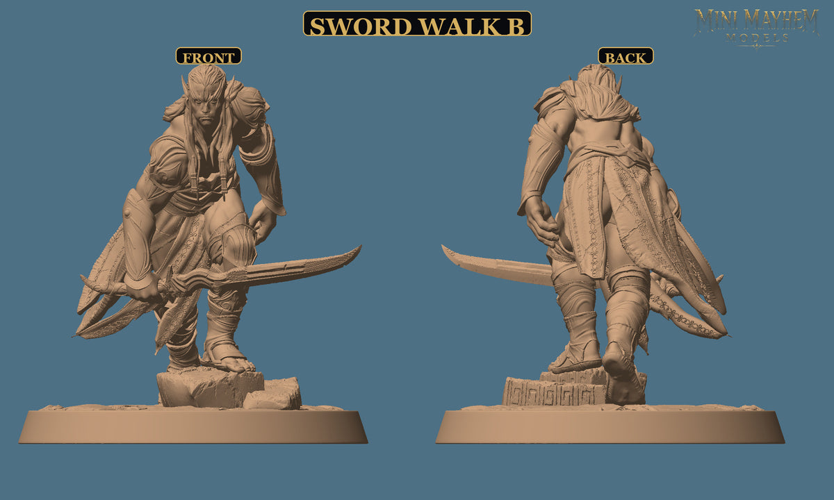 Hollow Blades Dark Elf Sword Deepwood Hollow | Option: Sword Walk B | front | DND miniature Deepwood Hollow Rescale Miniatures