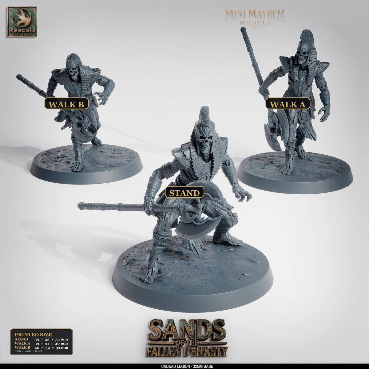 Undead Legion Halberd Sands Dynasty | Option: Stand | front | DND miniature  Rescale Miniatures
