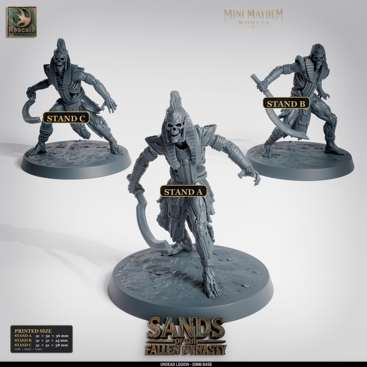 Undead Legion Sword Sands Dynasty | Option: Stand A | front | DND miniature  Rescale Miniatures