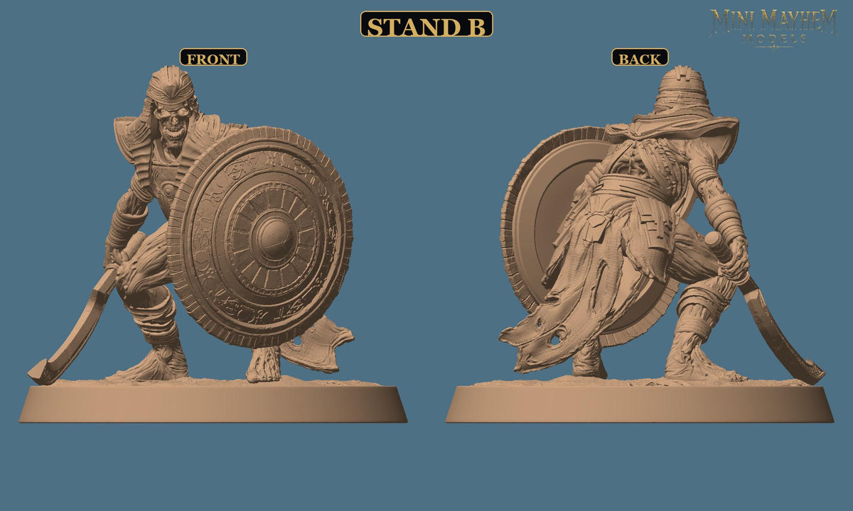 Undead Legion Sword and Shield Sands Dynasty | Option: Walk | front | DND miniature  Rescale Miniatures