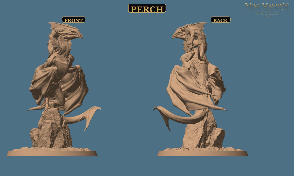 Zicoalt Dragon Rider Totem of the Scalewings | Option: Perch | front | DND miniature  Rescale Miniatures