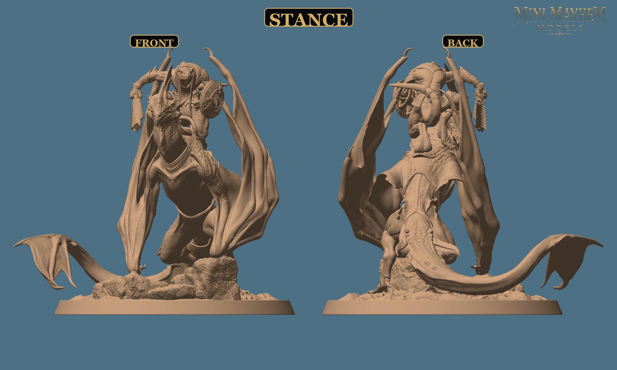 Zicoalt Dragon Rider Totem of the Scalewings | Option: Stance | front | DND miniature  Rescale Miniatures