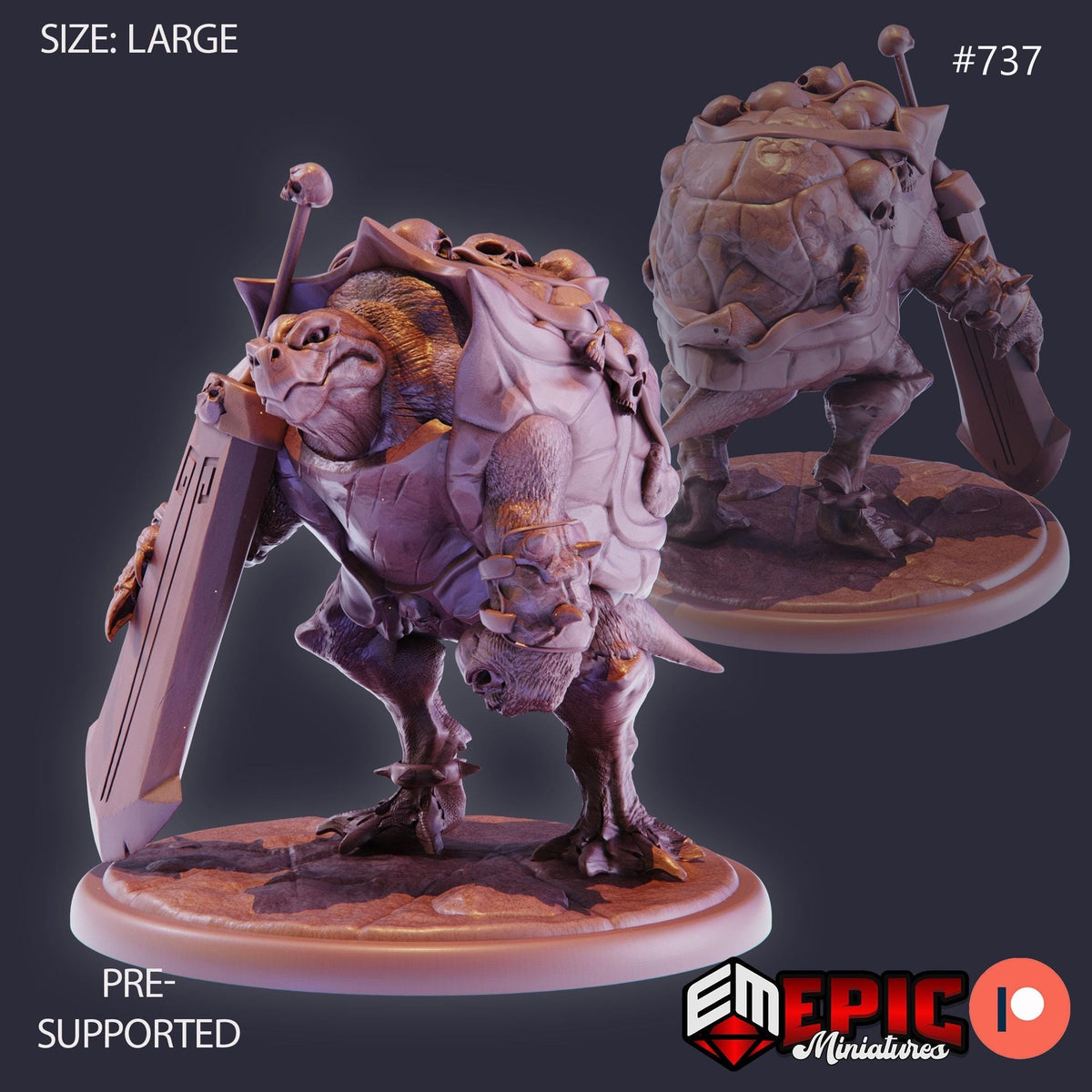 Skull Turtle Option #737 front DND miniature Psionic Overlords 16k resin