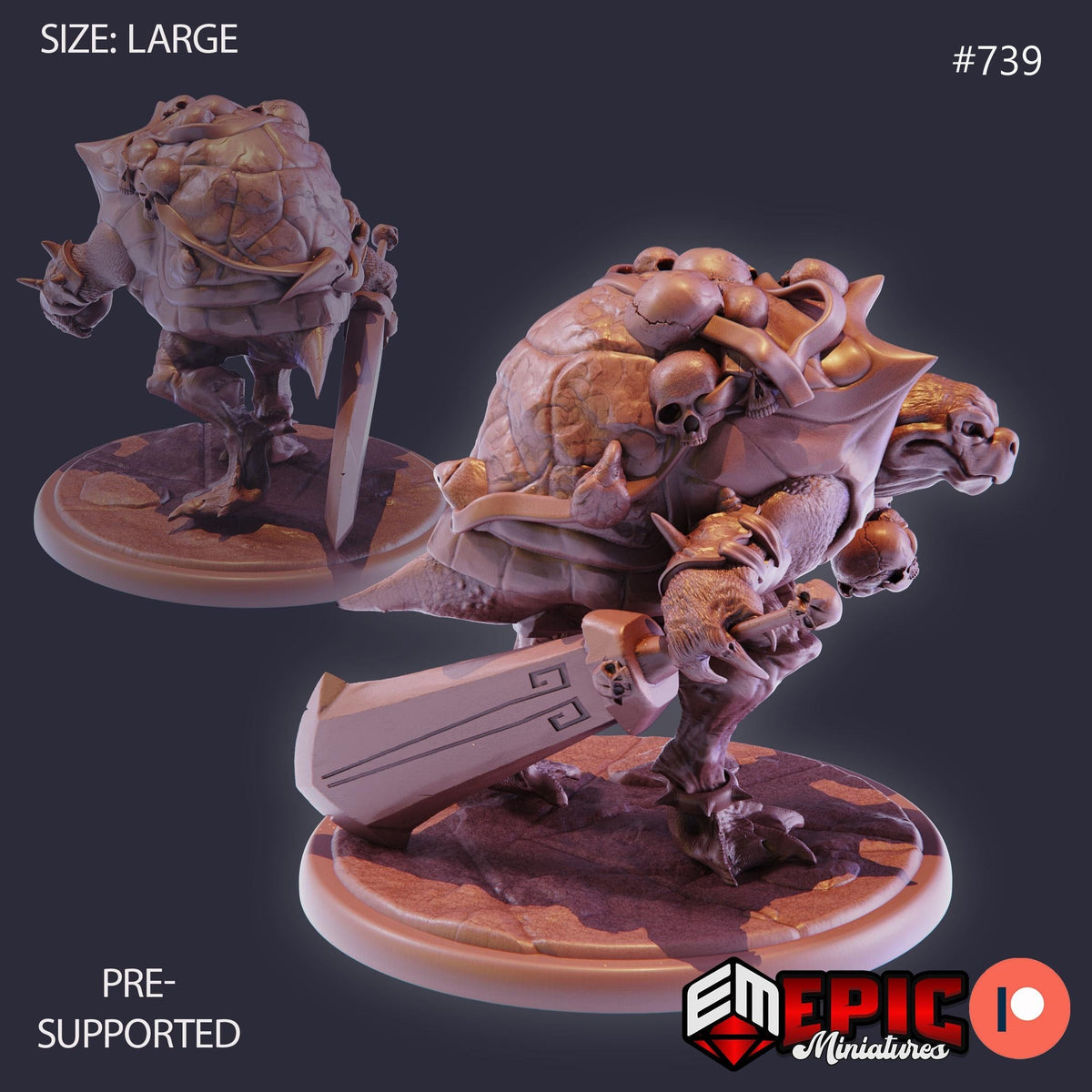 Skull Turtle Option #739 front DND miniature Psionic Overlords 16k resin