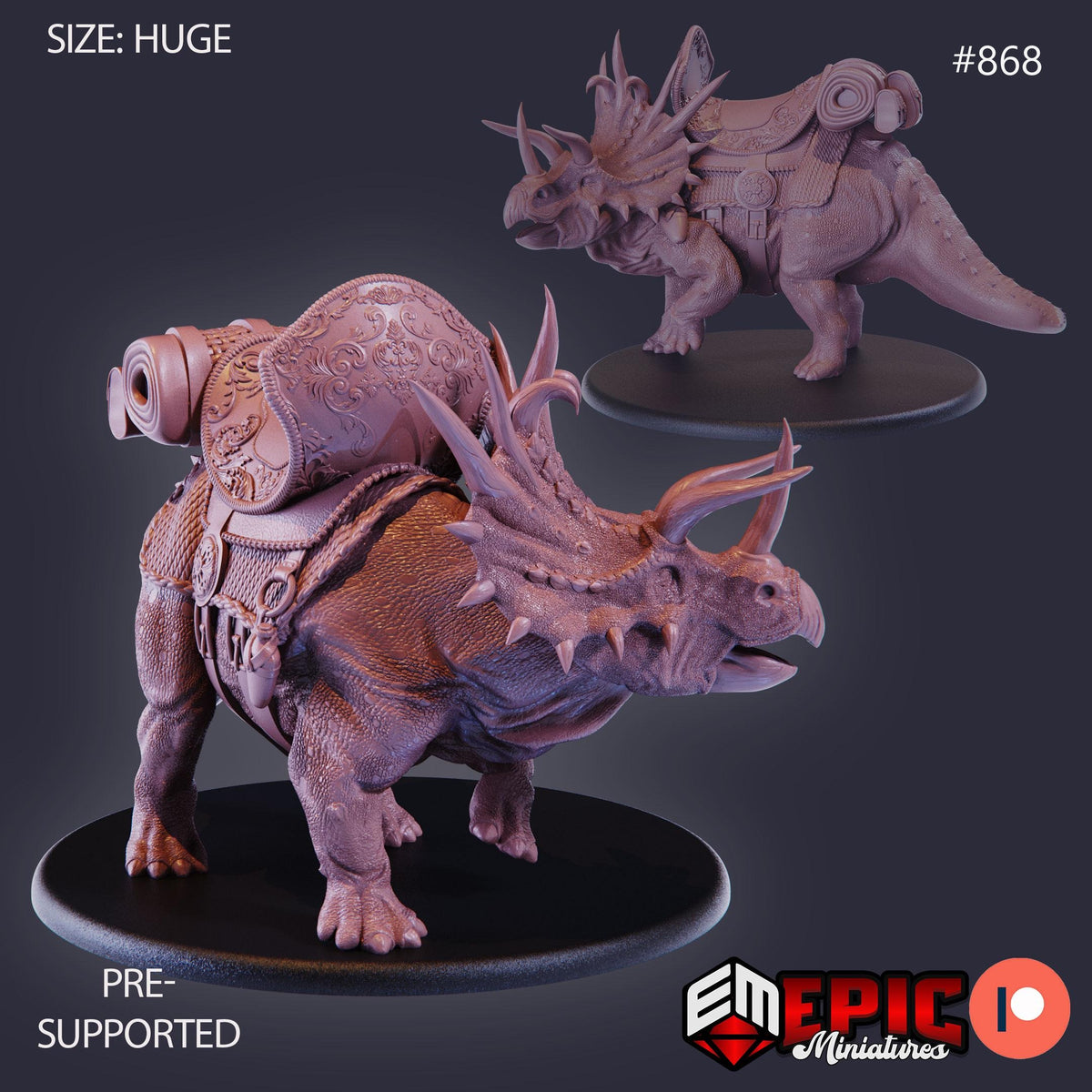Triceratops Mount Option #868 front DND miniature Lost Paradise 16k resin