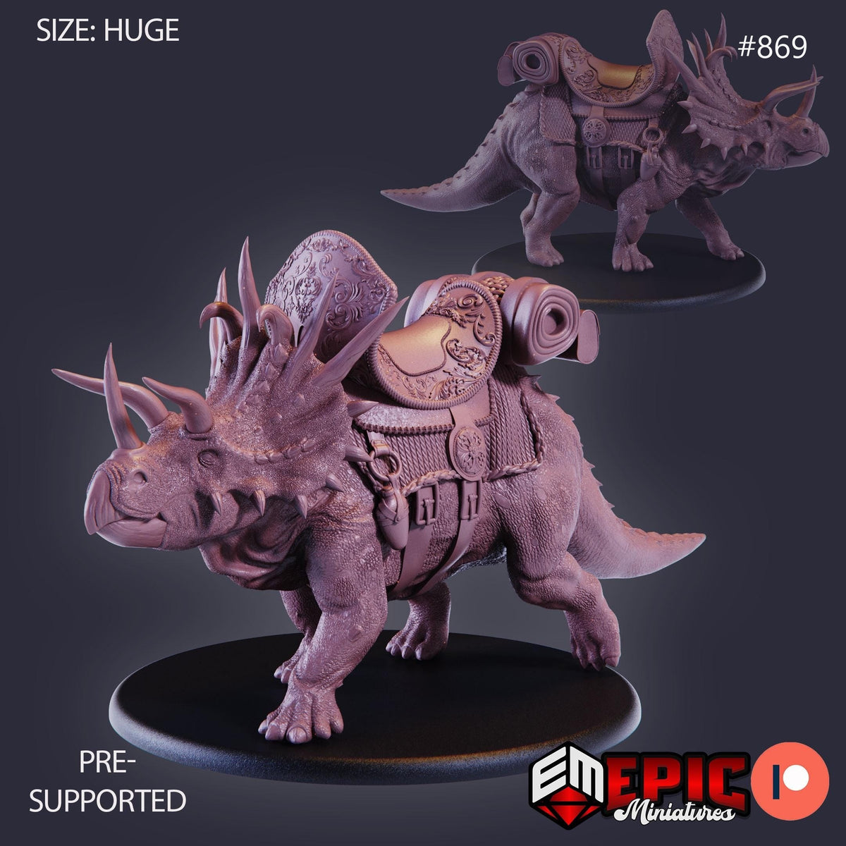 Triceratops Mount Option #869 front DND miniature Lost Paradise 16k resin