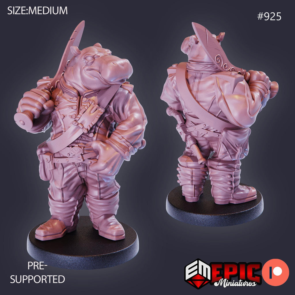 Hippo Soldier Option #925 front DND miniature Gear Town 16k resin