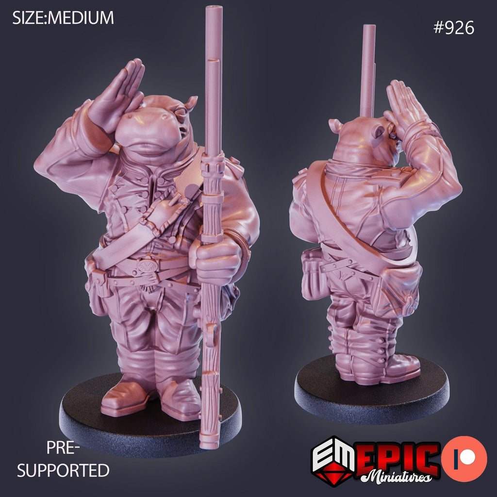 Hippo Soldier Option #926 front DND miniature Gear Town 16k resin