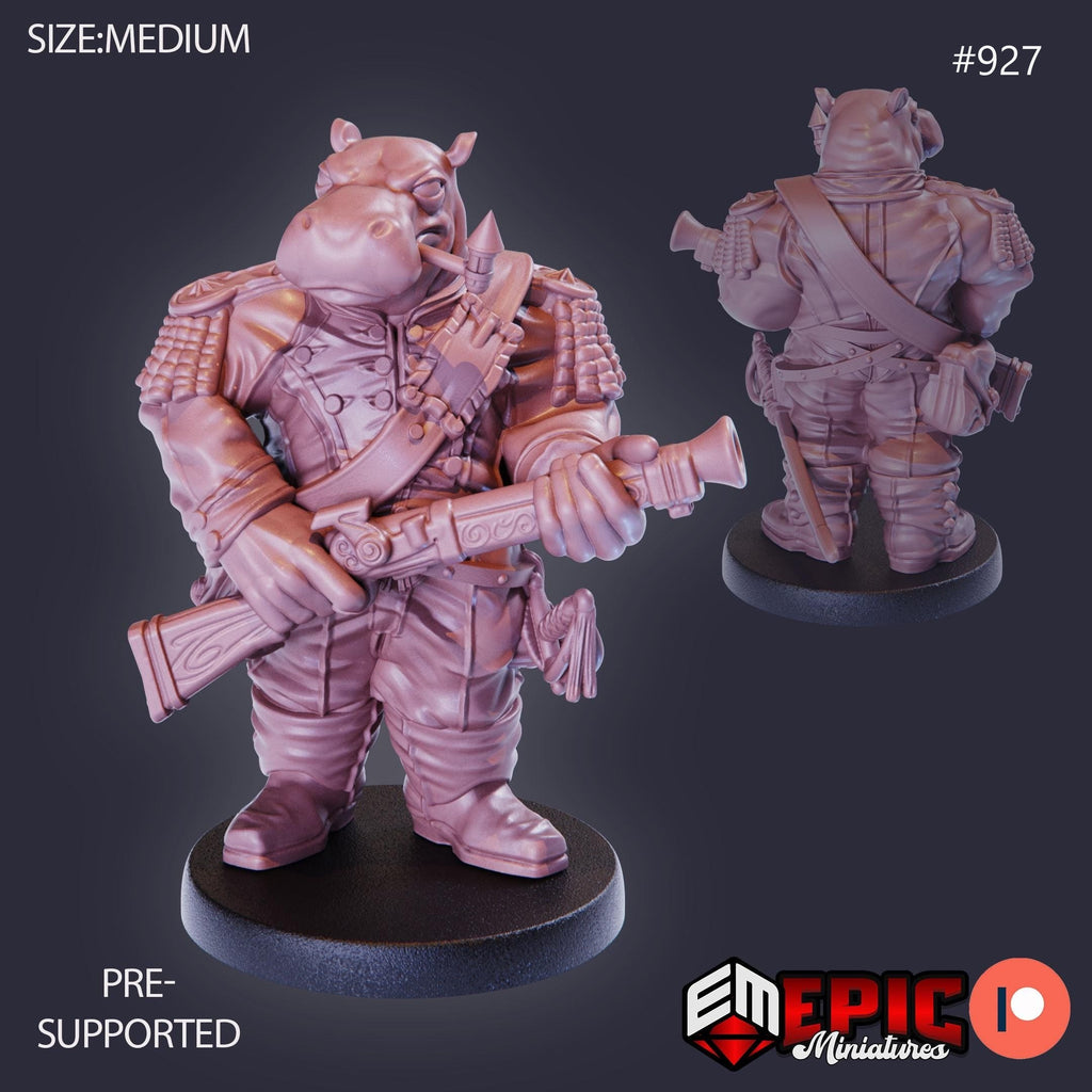 Hippo Soldier Option #927 front DND miniature Gear Town 16k resin