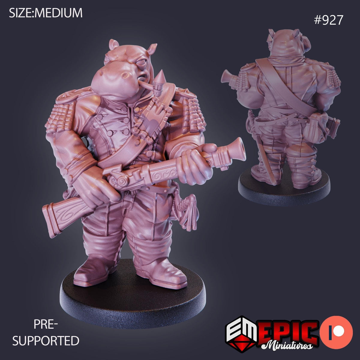 Hippo Soldier Option #927 front DND miniature Gear Town 16k resin