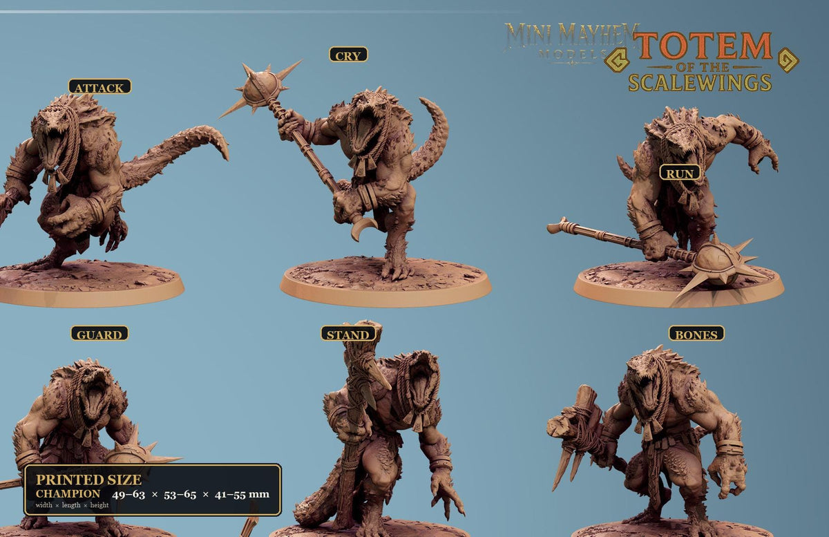 Lizardman Champion Totem of the Scalewings | group photo | DND miniatures  Rescale Miniatures