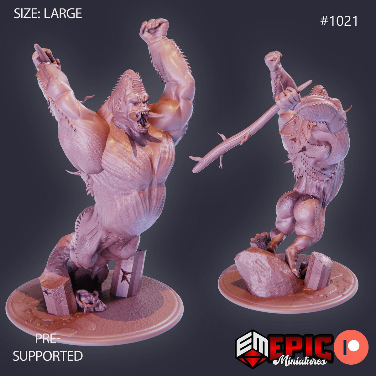 Jungle Kong Option #1021 front DND miniature Cannibal Jungle 16k resin