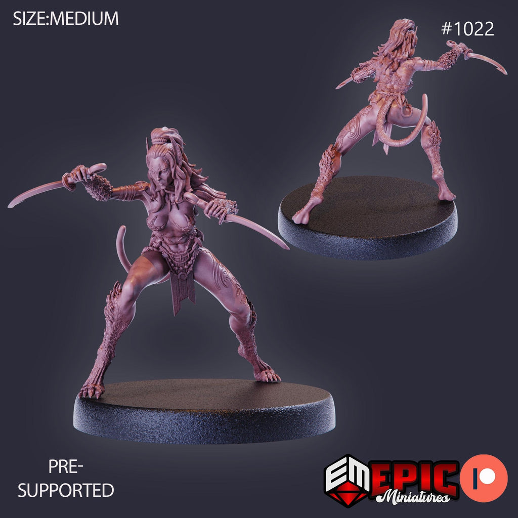 Werejaguar Lady Option #1022 front DND miniature Cannibal Jungle 16k resin