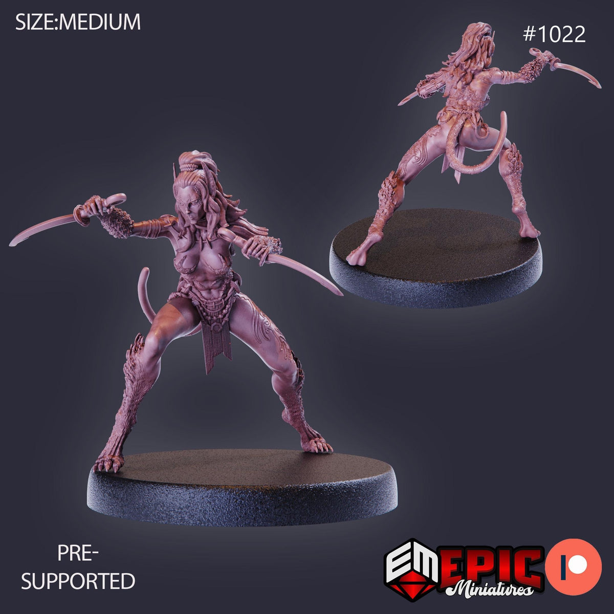 Werejaguar Lady Option #1022 front DND miniature Cannibal Jungle 16k resin
