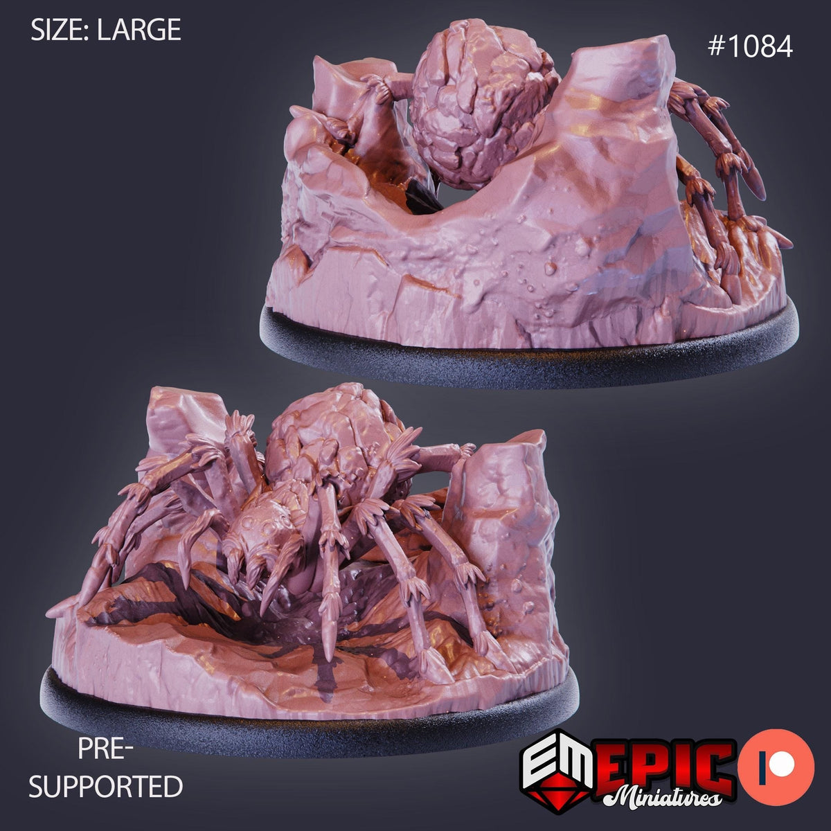 Giant Rock Spider Option #1084 front DND miniature Savage Mountains 16k resin