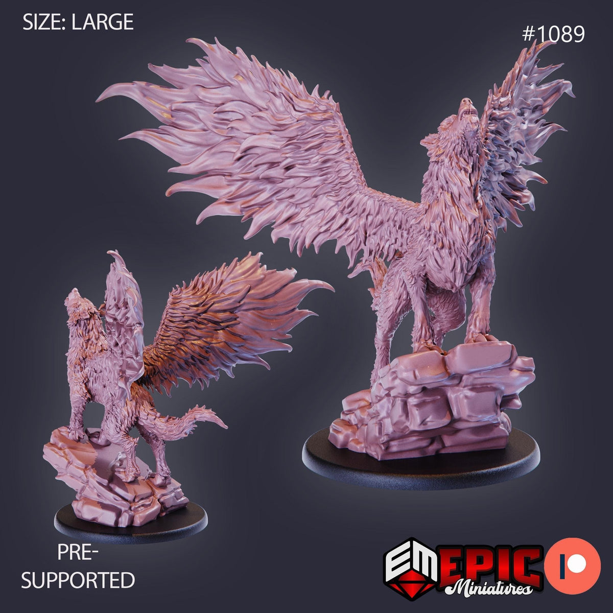 Winged Wolf Option #1089 front DND miniature Savage Mountains 16k resin