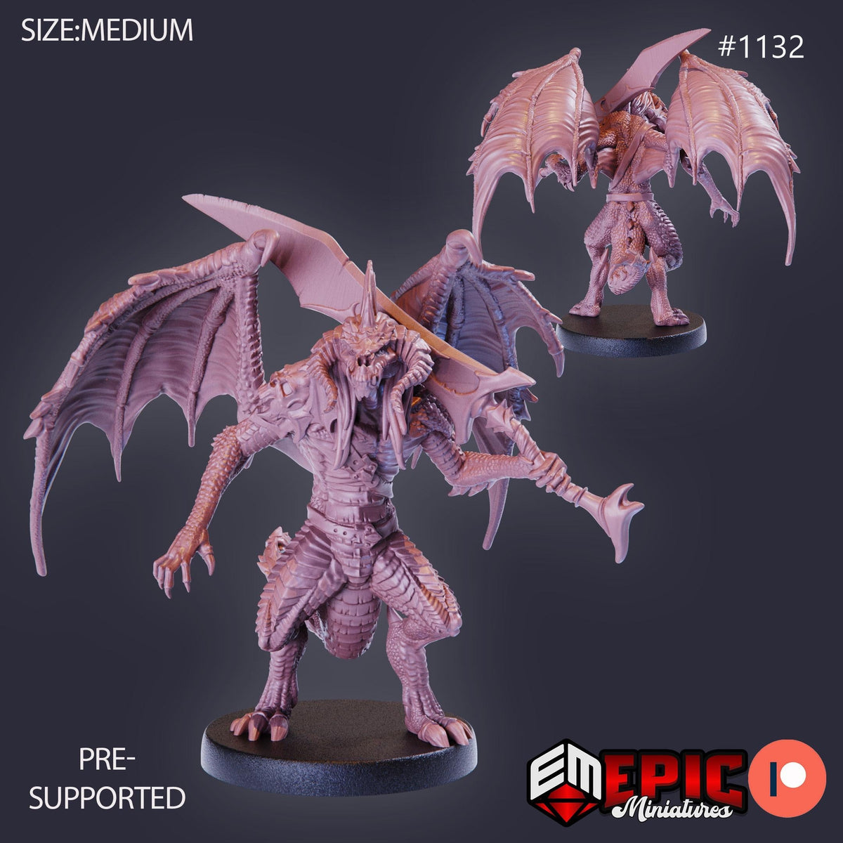 Draconic Demon Black Option #1132 front DND miniature Hour of Demons 16k resin