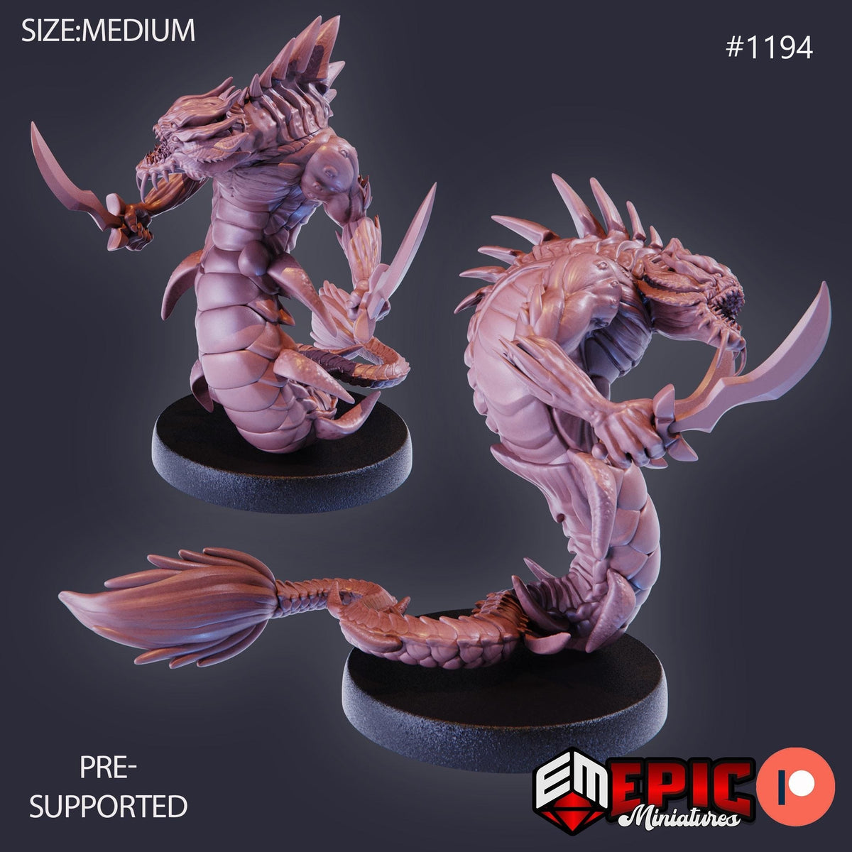 Ocean Naga Option #1194 front DND miniature Underwater Mayhem 16k resin