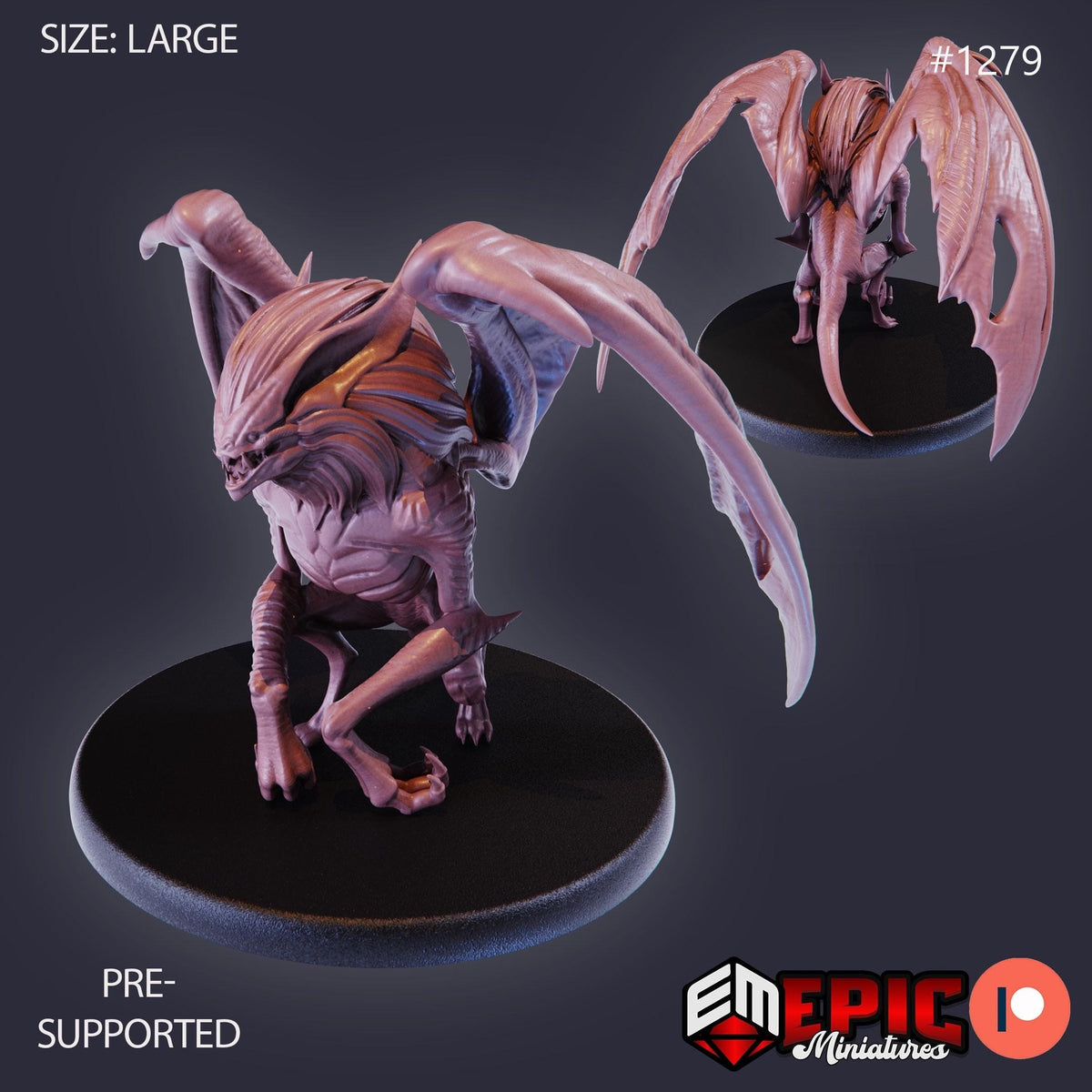 Terror Bat Option #1279 front DND miniature Green Siege 16k resin