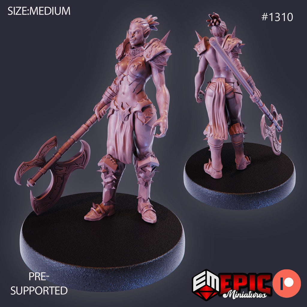 Orc Female Option #1310 front DND miniature Green Siege 16k resin