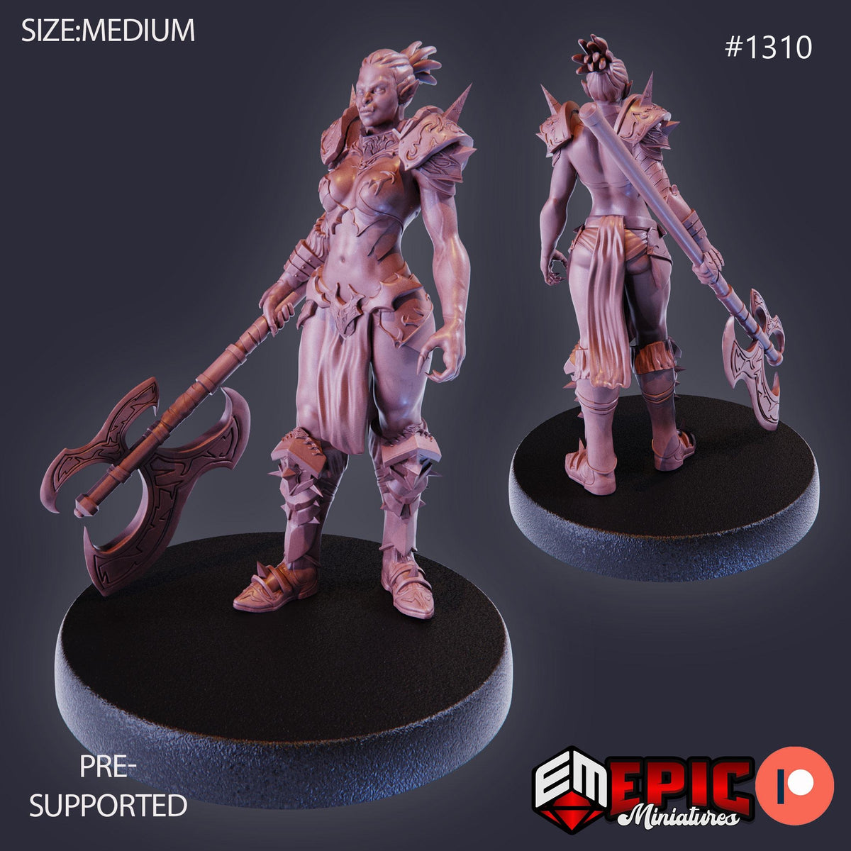 Orc Female Option #1310 front DND miniature Green Siege 16k resin