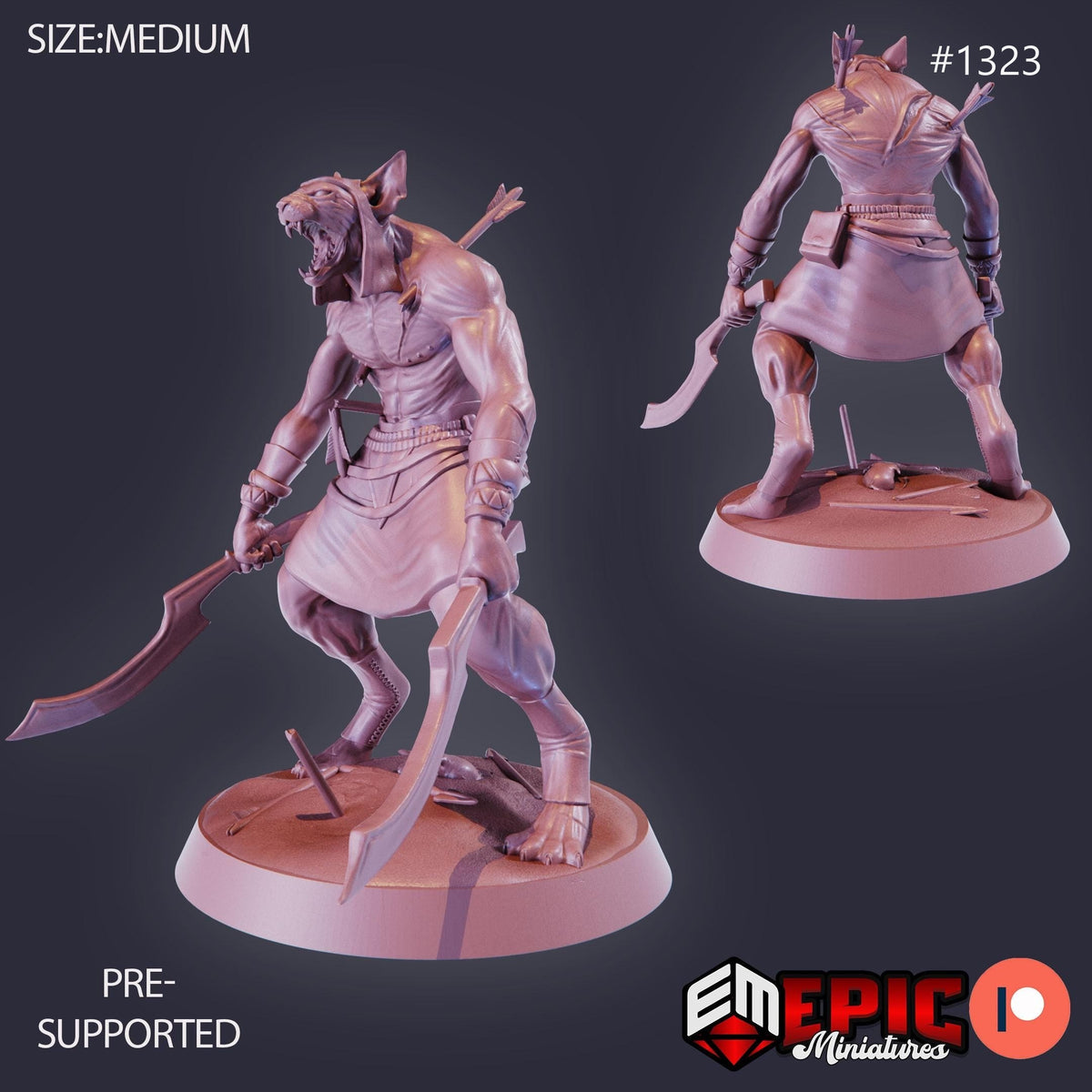 Catfolk Egyptian Option #1323 front DND miniature Sands of Destiny 16k resin