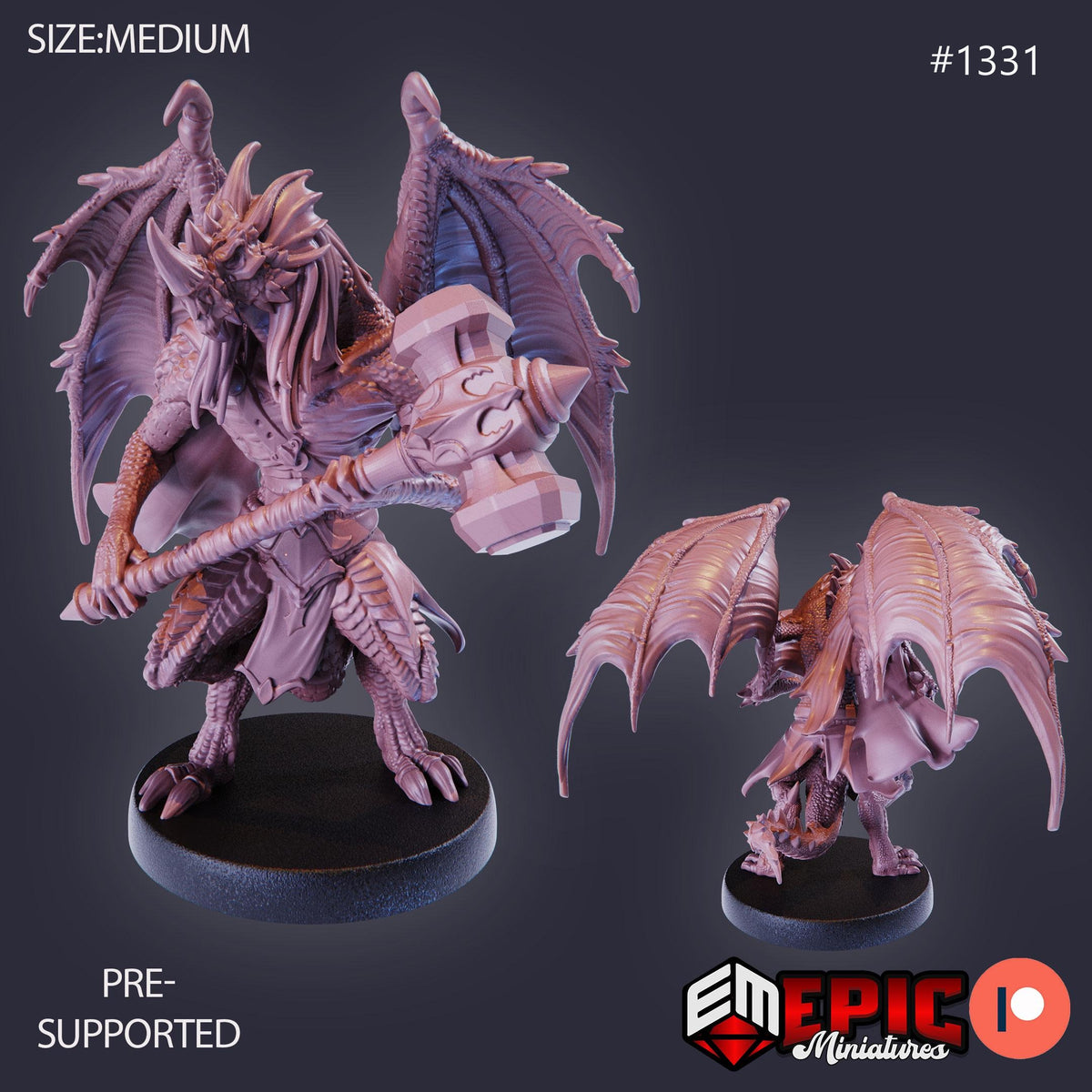 Draconic Demon Blue Option #1331 front DND miniature Sands of Destiny 16k resin