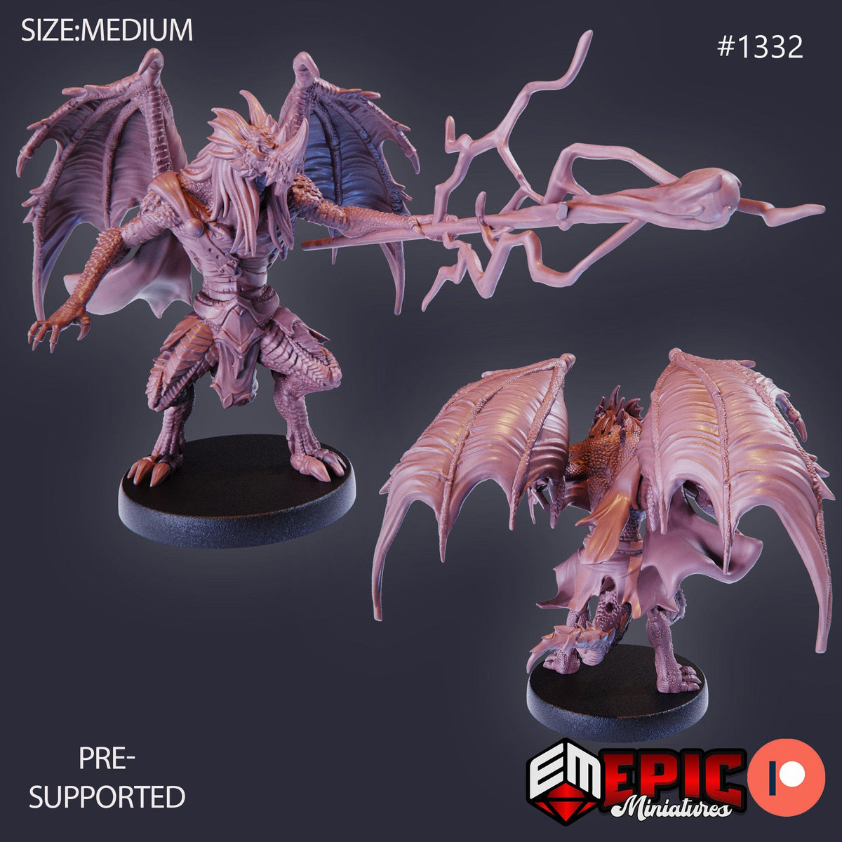 Draconic Demon Blue Option #1332 front DND miniature Sands of Destiny 16k resin