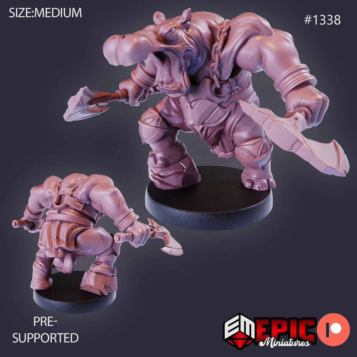 Hippo Warrior Option #1338 front DND miniature Sands of Destiny 16k resin