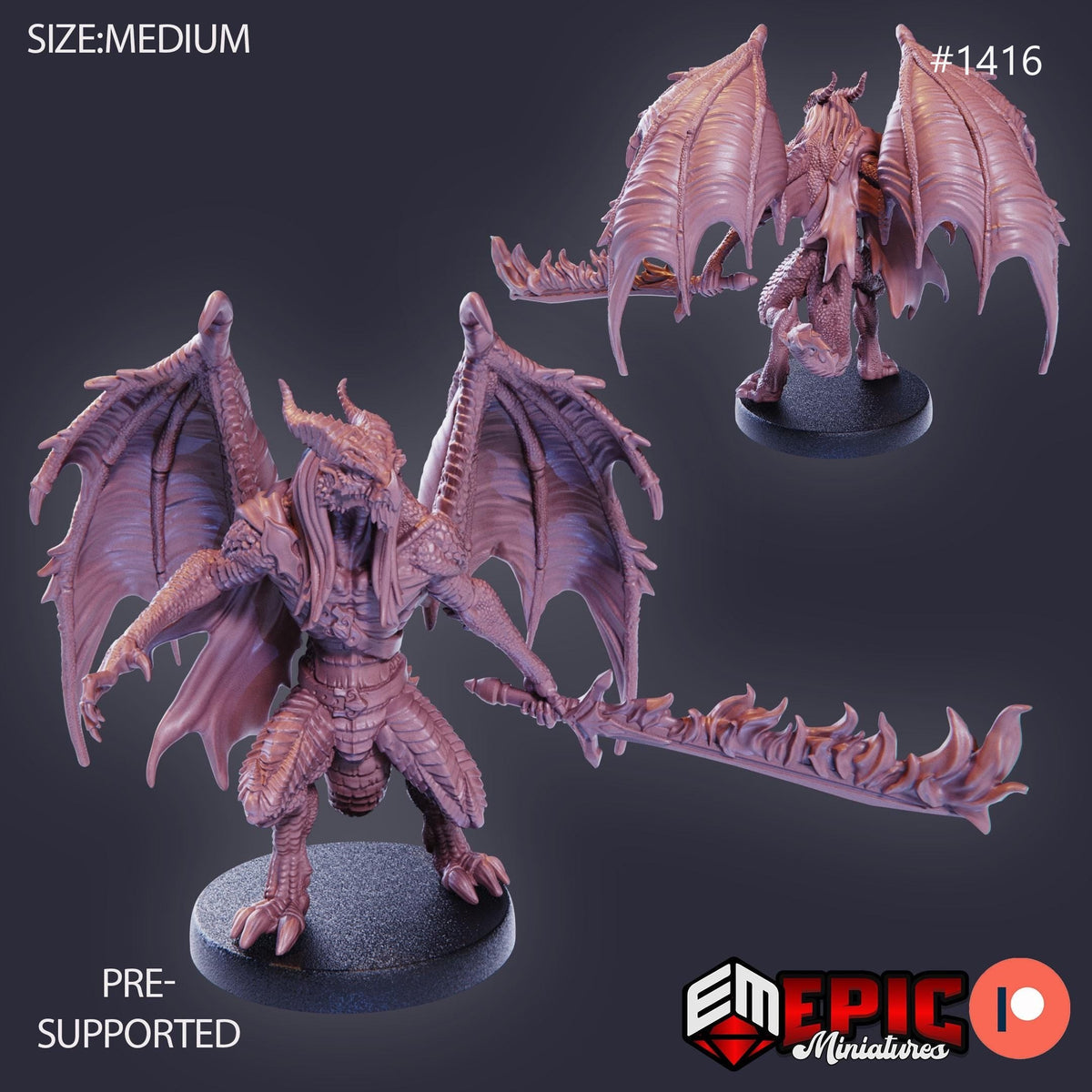 Draconic Demon Red Option #1416 front DND miniature Burning Lands 16k resin
