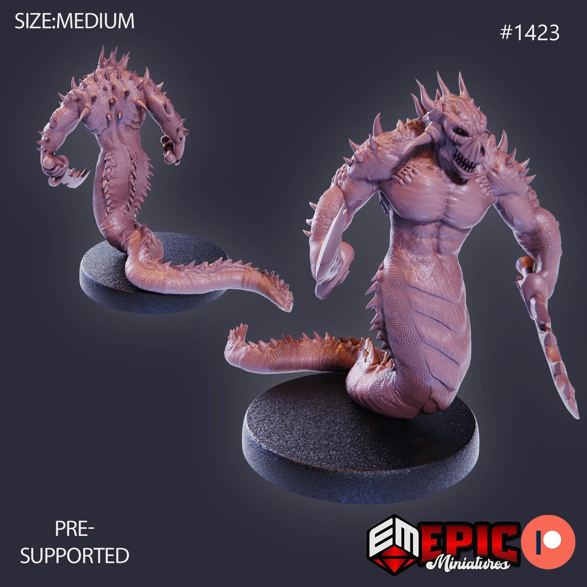 Fire Salamander Option #1423 front DND miniature Burning Lands 16k resin