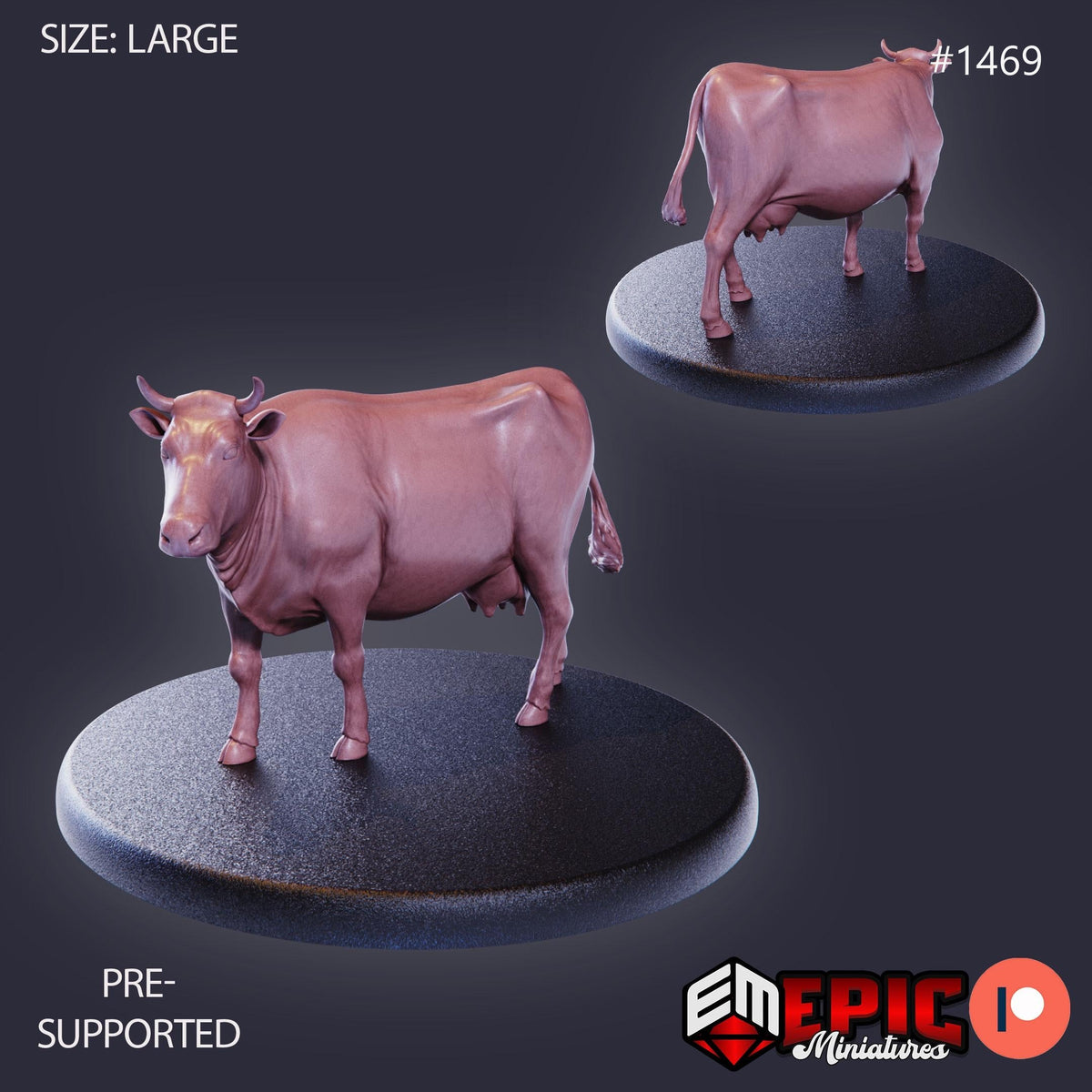 Farm Animal Cow Option #1469 front DND miniature Farm Village 16k resin
