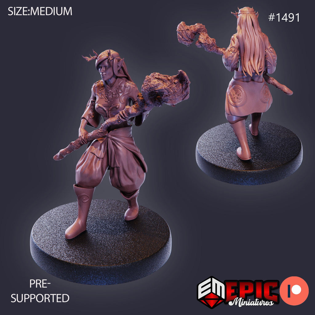 Forest Druid Option #1491 front DND miniature Elven Grace 16k resin
