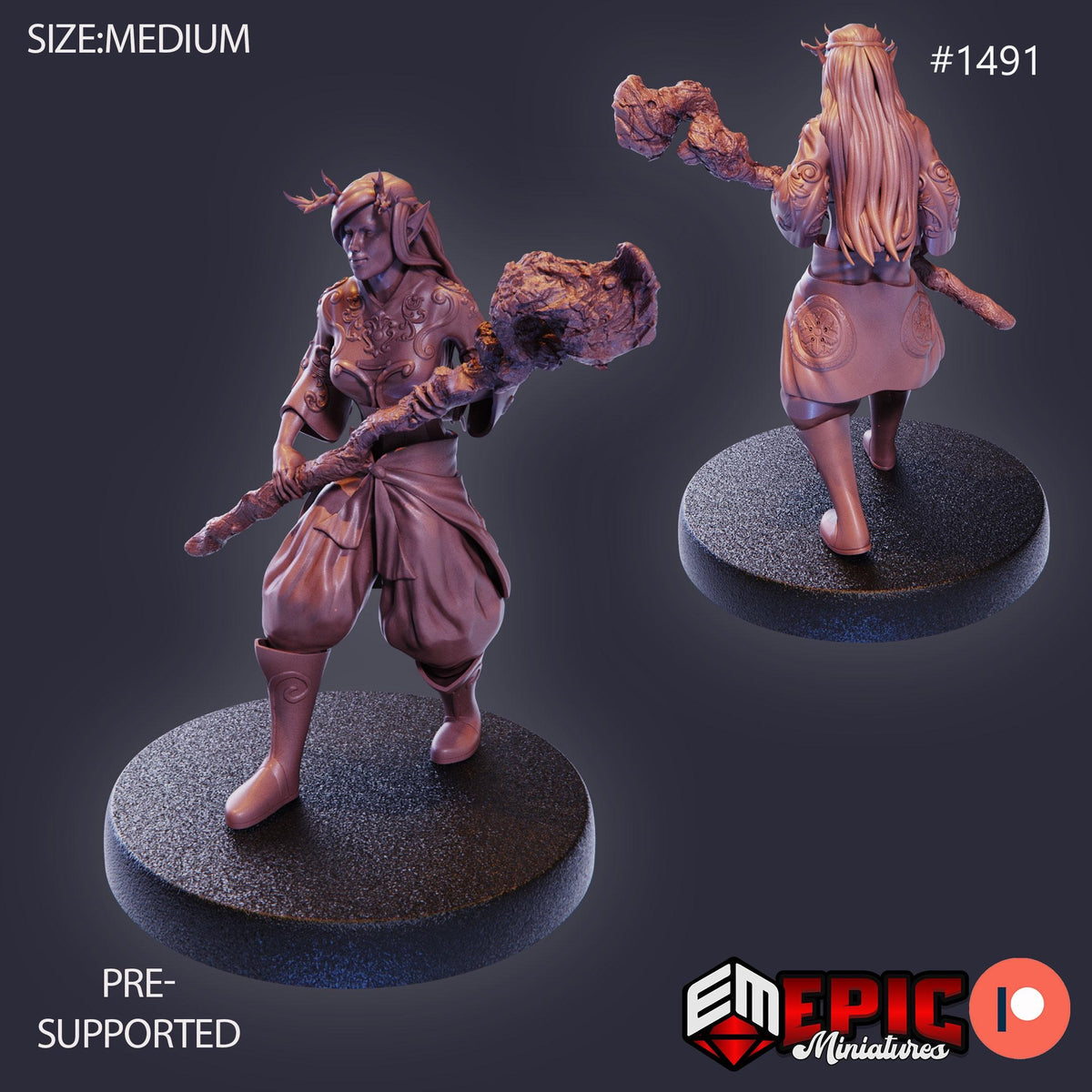 Forest Druid Option #1491 front DND miniature Elven Grace 16k resin