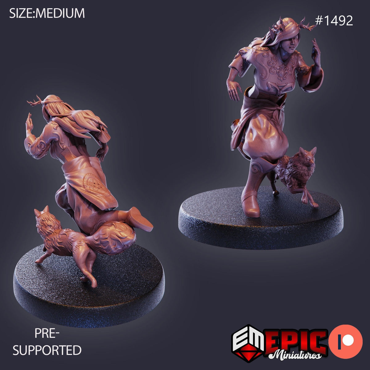 Forest Druid Option #1492 front DND miniature Elven Grace 16k resin