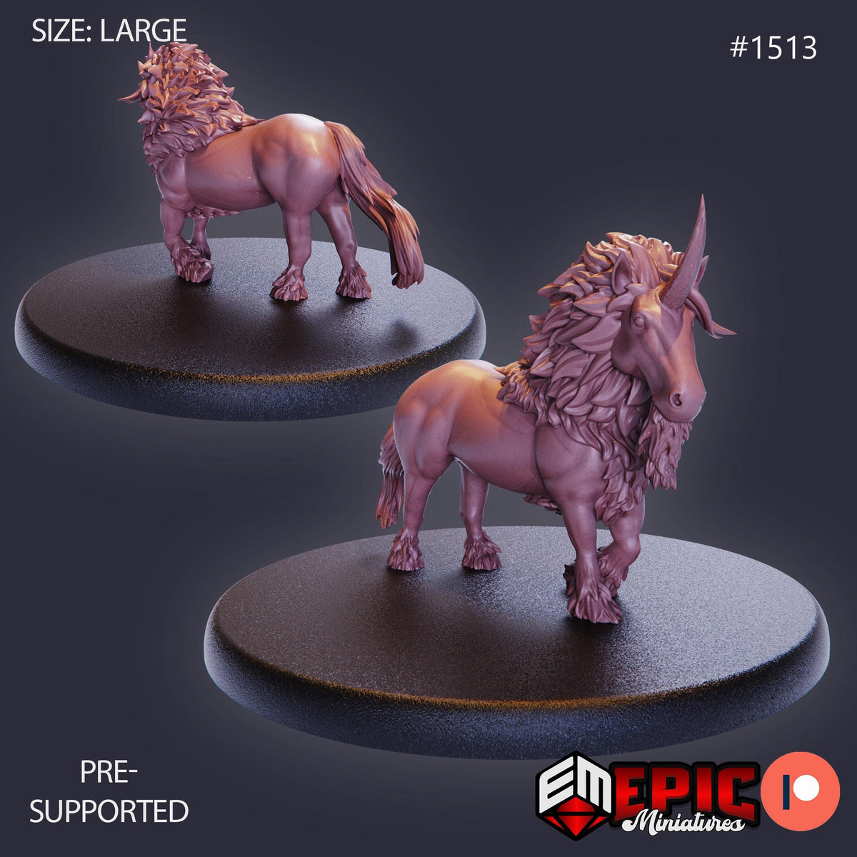 Maned Unicorn Option #1513 front DND miniature Elven Grace 16k resin