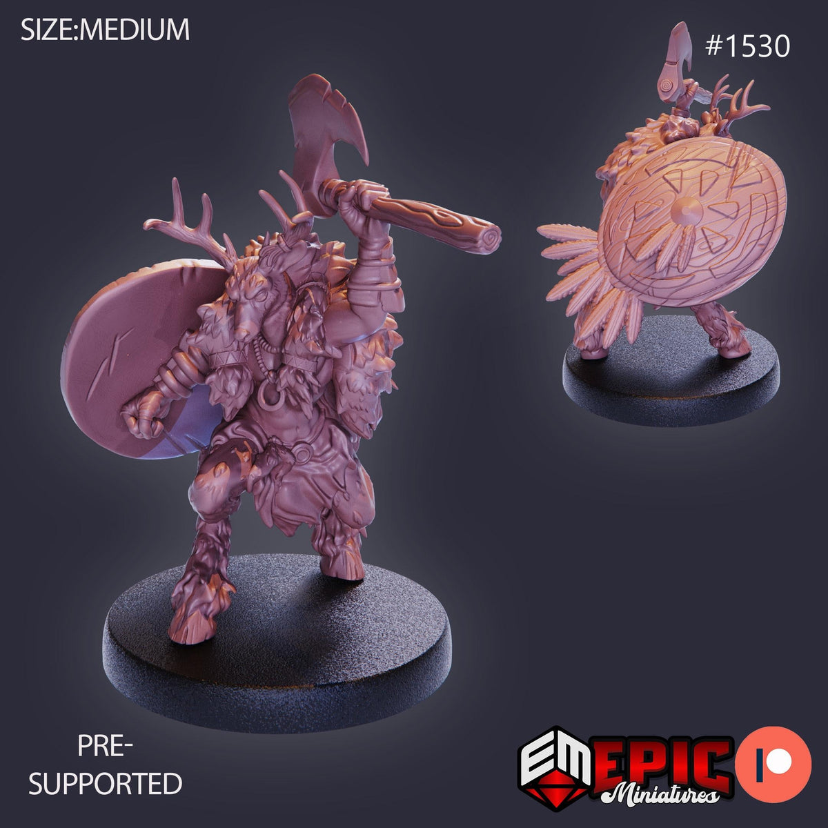 Deer Folk Option #1530 front DND miniature Barbarian Winter 16k resin