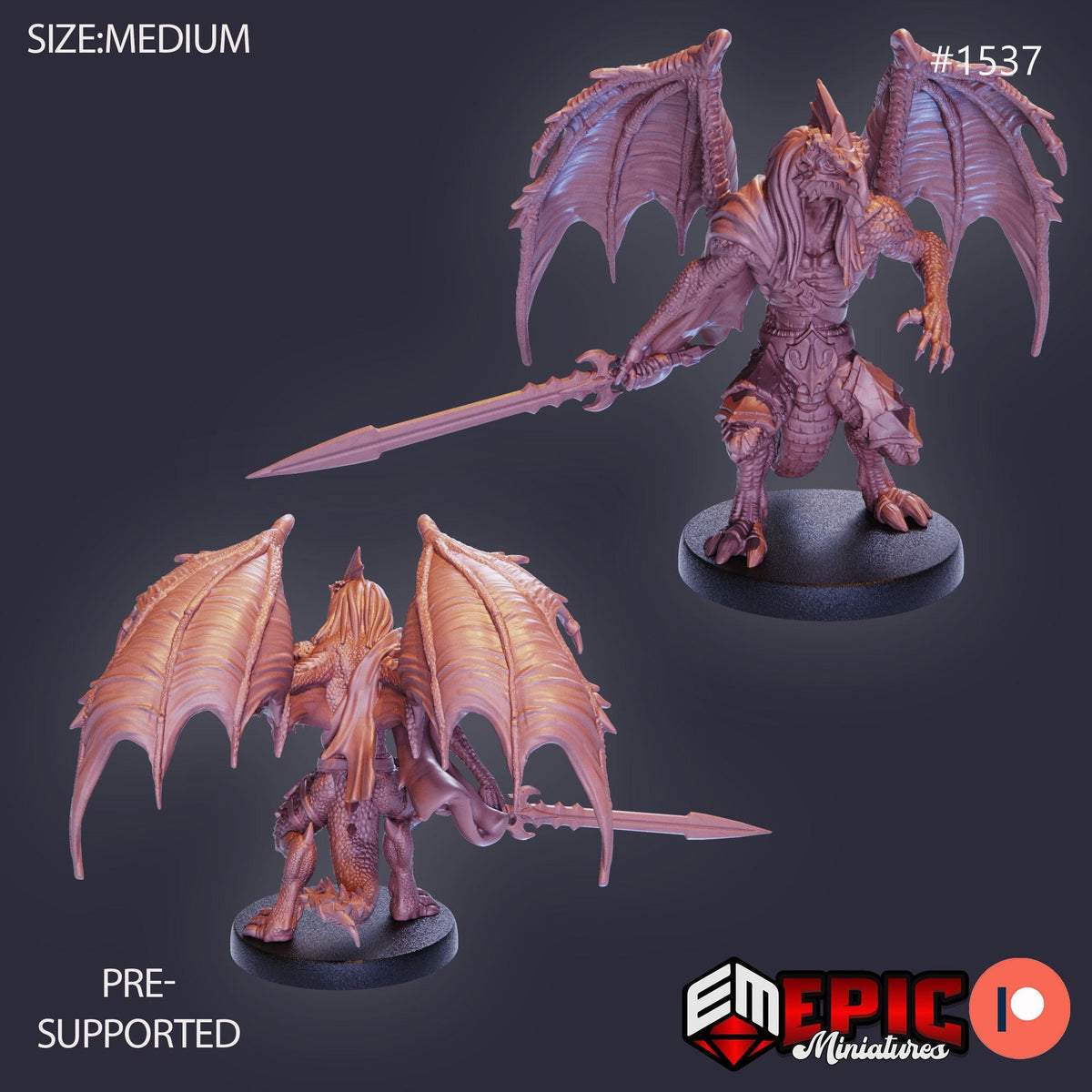 Draconic Demon White Option #1537 front DND miniature Barbarian Winter 16k resin