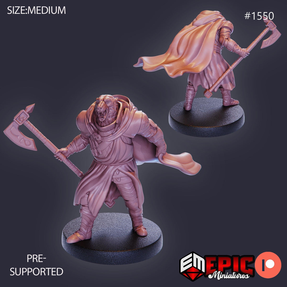 Polar Bear Paladin Option #1550 front DND miniature Barbarian Winter 16k resin