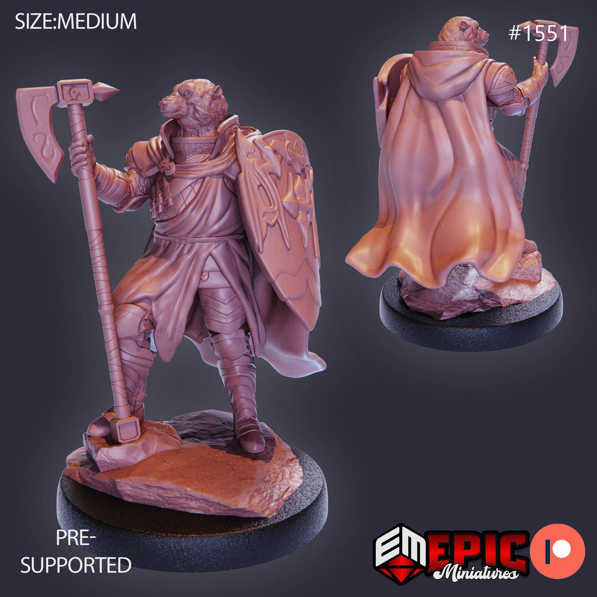 Polar Bear Paladin Option #1551 front DND miniature Barbarian Winter 16k resin