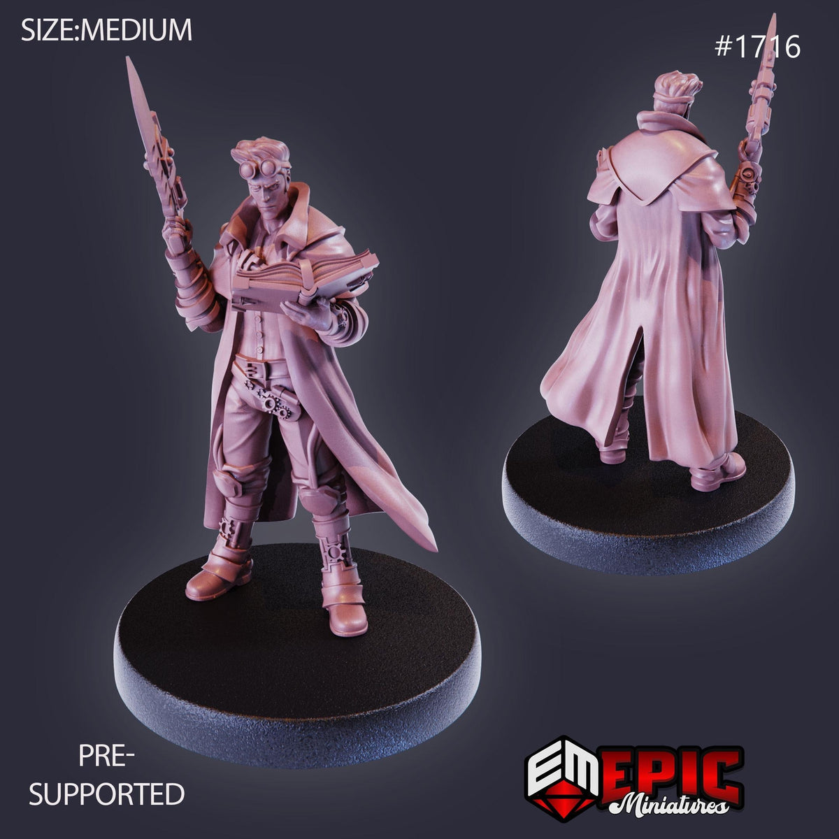 Adventurer Isaac Option #1716 front DND miniature Steam Constructs 16k resin
