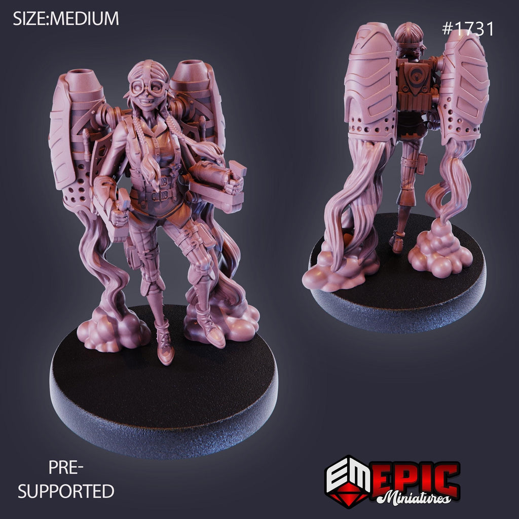 Jetpack Girl Susi Option #1731 front DND miniature Steam Constructs 16k resin