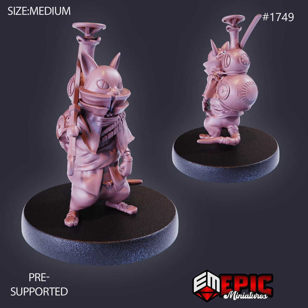 Wandering Neko Option #1749 front DND miniature Steam Constructs 16k resin