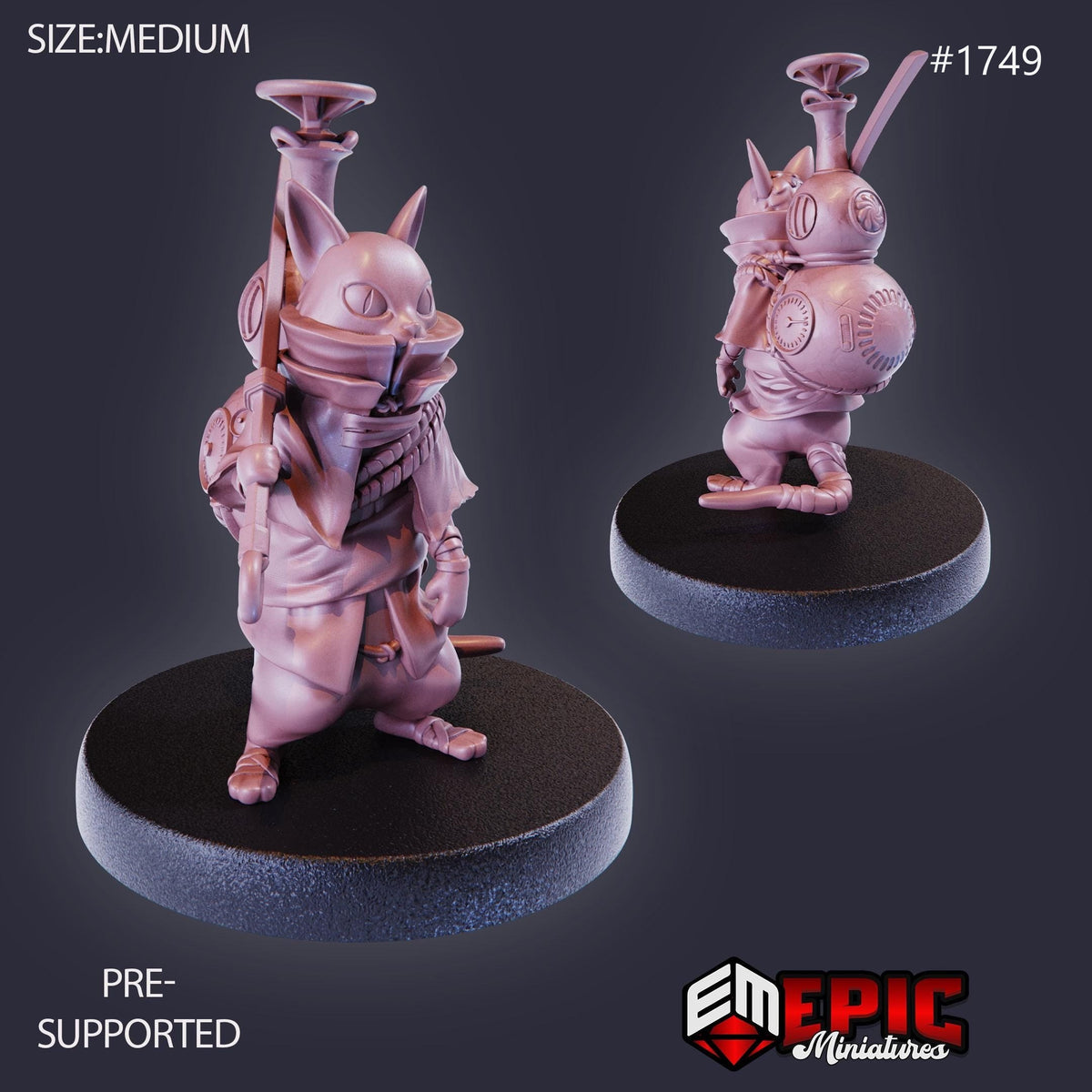 Wandering Neko Option #1749 front DND miniature Steam Constructs 16k resin