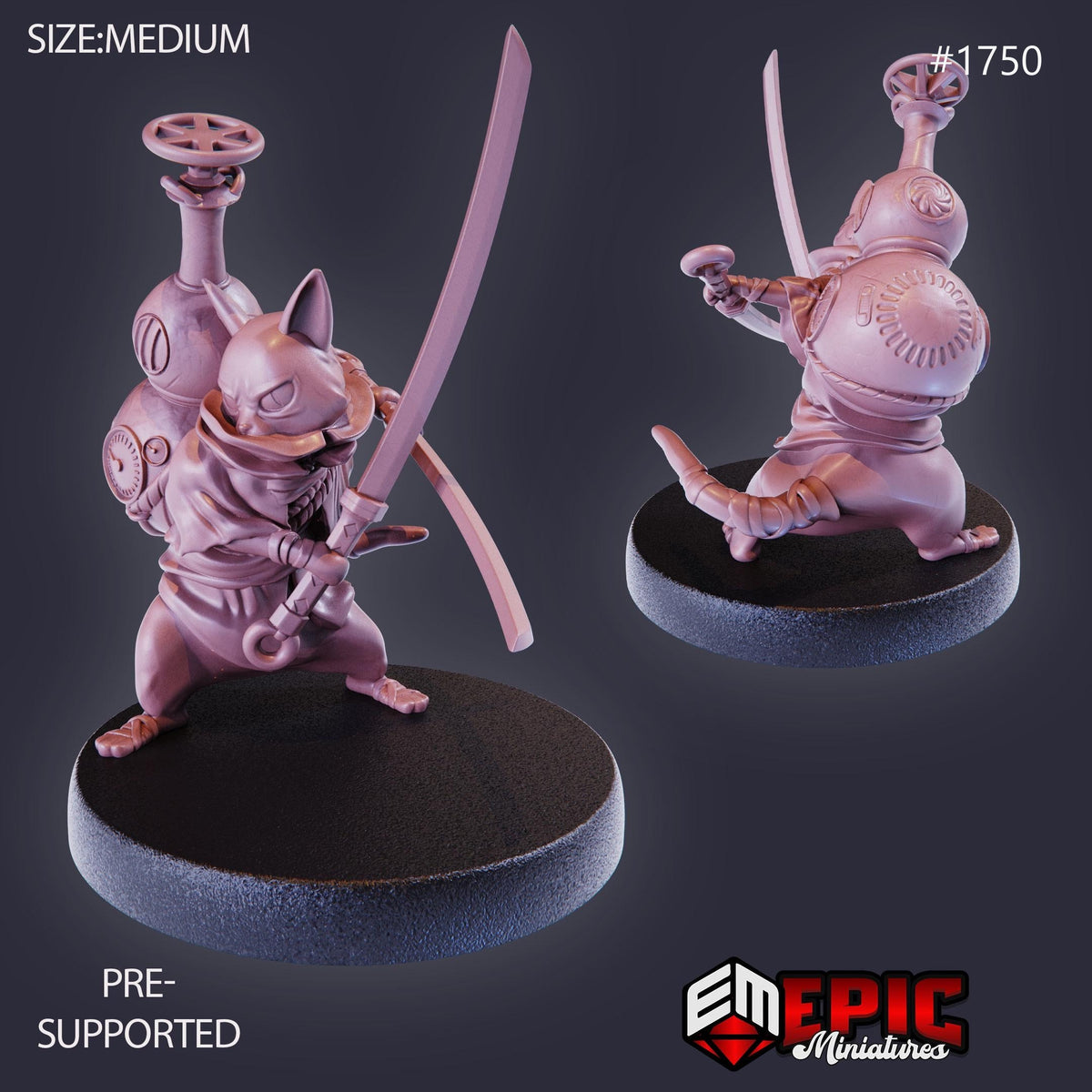Wandering Neko Option #1750 front DND miniature Steam Constructs 16k resin