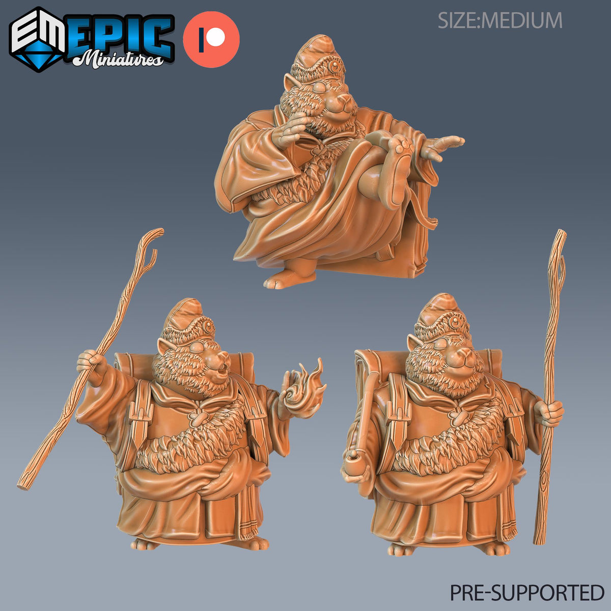 Traveling Hamster Monk Set of 3 DND miniatures group photo Little Folk