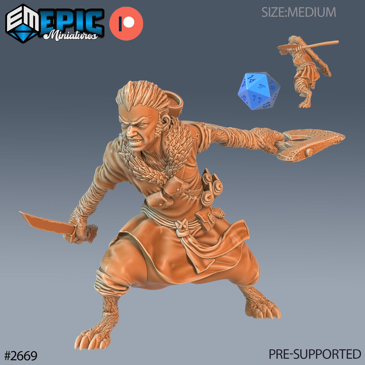 Halfling Skin Changer Option #2669 front DND miniature Little Folk 16k resin