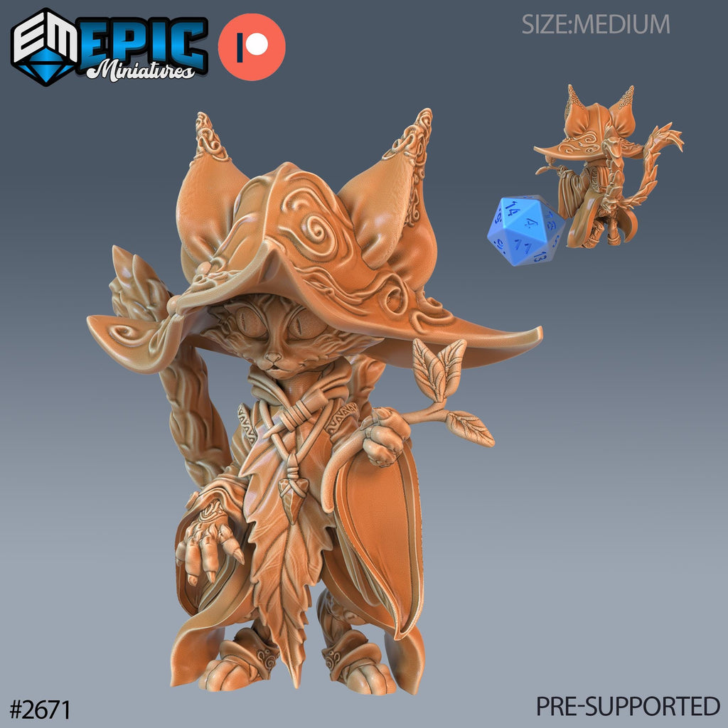 Cat Folk Druid Option #2671 front DND miniature Little Folk 16k resin